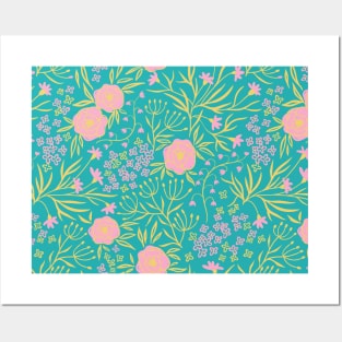 Tranquil Green Floral Pattern Posters and Art